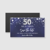 Marineblauwe sterren 50e verjaardag Save the Date  (Voorkant / Achterkant)