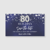 Marineblauwe sterren 80e verjaardag Save the Date (Voorkant)