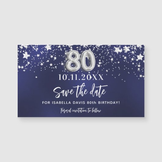 Marineblauwe sterren 80e verjaardag Save the Date  (Voorkant)
