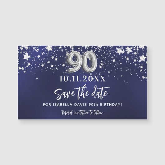Marineblauwe sterren 90ste verjaardag Save the Dat (Voorkant)