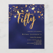 Marineblauwe sterren budget 50e verjaardag uitnodi (Voorkant)
