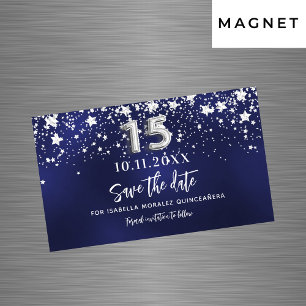 Marineblauwe sterren Quinceanera Save the Date mag