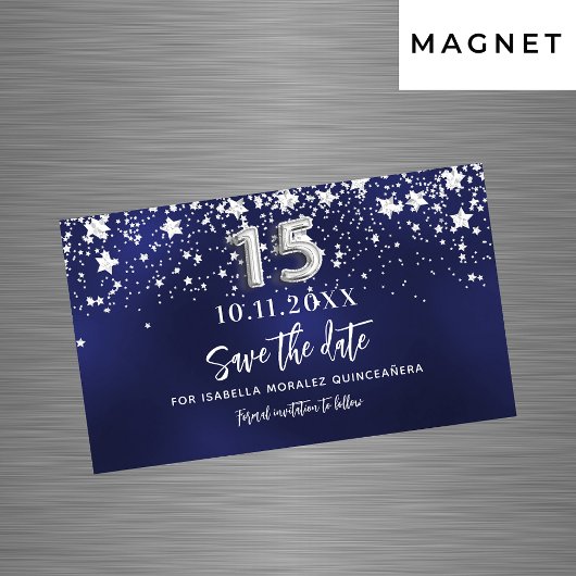 Marineblauwe sterren Quinceanera Save the Date mag