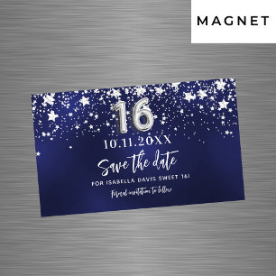 Marineblauwe sterren Sweet 16 Save the Date magnee