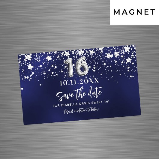 Marineblauwe sterren Sweet 16 Save the Date magnee
