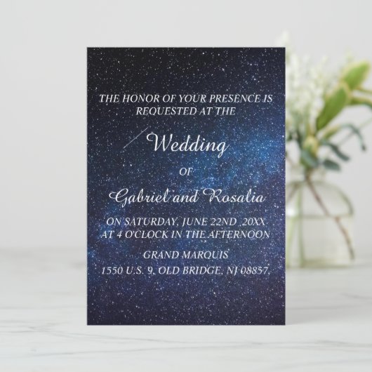 Marineblauwe sterrenhemel Melkweg Bruiloft Kaart (Staand voorkant)