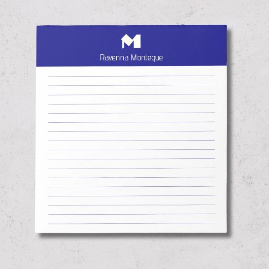 Marineblauwe stijlvolle gepersonaliseerde monogram notitieblok