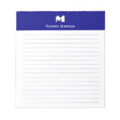 Marineblauwe stijlvolle gepersonaliseerde monogram notitieblok (Voorkant)