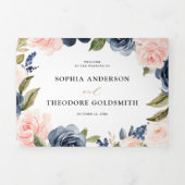 Marineblauwe Stof Blush Roze Bloemige Trouw Drieluik Aankondiging (Cover)