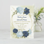 marineblauwe stoffige blauwe bloemen groene blader kaart (Staand voorkant)