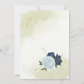 marineblauwe stoffige blauwe bloemen groene blader kaart (Achterkant)