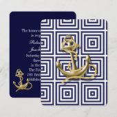 Marineblauwe strandanker nautische trouw  kaart (Voorkant / Achterkant)