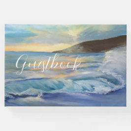 Marineblauwe strandzonsondergang gastenboek