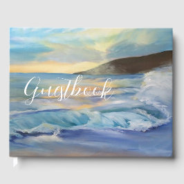 Marineblauwe strandzonsondergang gastenboek