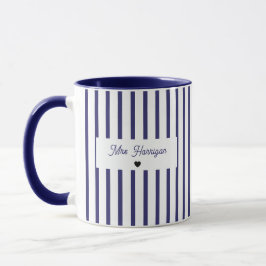 Marineblauwe Streep Monogram Mok