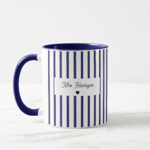 Marineblauwe Streep Monogram Mok