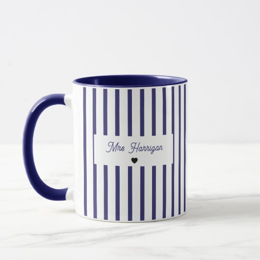 Marineblauwe Streep Monogram Mok (Links)