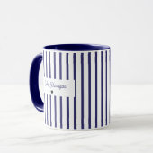 Marineblauwe Streep Monogram Mok (Voorkant links)