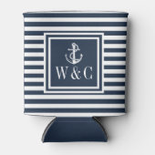Marineblauwe Streep Scheepsanker Monogram Blikjeskoeler (Voorkant)