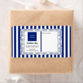 Marineblauwe Strepen & Gebogen Frame & Logo Etiket (Insitu)