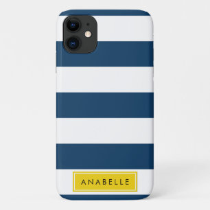 marineblauwe strepen, gestreepte patroon, Jouw naa Case-Mate iPhone Case