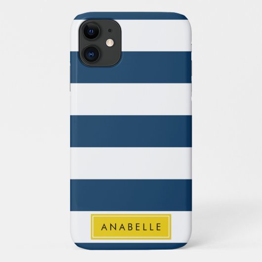 marineblauwe strepen, gestreepte patroon, Jouw naa Case-Mate iPhone Case (Achterkant)