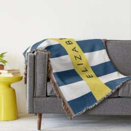 marineblauwe strepen, gestreepte patroon, Jouw naa Deken