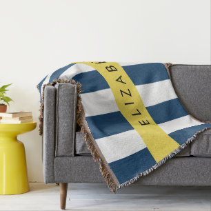 marineblauwe strepen, gestreepte patroon, Jouw naa Deken