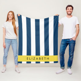 marineblauwe strepen, gestreepte patroon, Jouw naa Fleece Deken