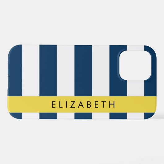 marineblauwe strepen, gestreepte patroon, Jouw naa iPhone Hoesje (Achterkant horizontaal)