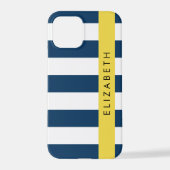 marineblauwe strepen, gestreepte patroon, Jouw naa iPhone Hoesje (Achterkant)