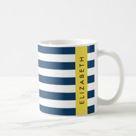 marineblauwe strepen, gestreepte patroon, Jouw naa Koffiemok