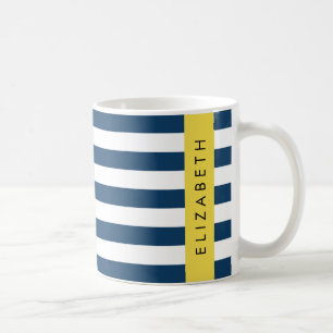 marineblauwe strepen, gestreepte patroon, Jouw naa Koffiemok