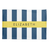 marineblauwe strepen, gestreepte patroon, Jouw naa Kussensloop (Achterkant)