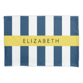 marineblauwe strepen, gestreepte patroon, Jouw naa Kussensloop (Voorkant)