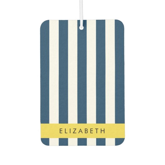 marineblauwe strepen, gestreepte patroon, Jouw naa Luchtverfrisser (Voorkant)