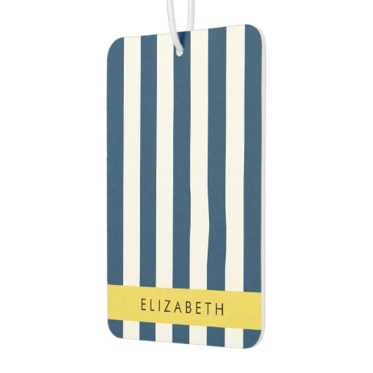 marineblauwe strepen, gestreepte patroon, Jouw naa Luchtverfrisser (Links)