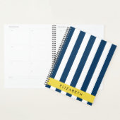 marineblauwe strepen, gestreepte patroon, Jouw naa Planner (Display)