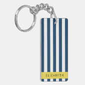 marineblauwe strepen, gestreepte patroon, Jouw naa Sleutelhanger (Voorkant Links)