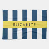marineblauwe strepen, gestreepte patroon, Jouw naa Theedoek (Horizontaal)