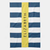 marineblauwe strepen, gestreepte patroon, Jouw naa Theedoek (Verticaal)