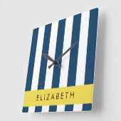 marineblauwe strepen, gestreepte patroon, Jouw naa Vierkante Klok (Hoek)