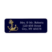 marineblauwe strepen gouden anker nautische bruilo etiket (Voorkant)