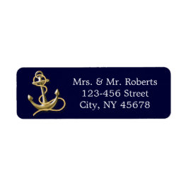 marineblauwe strepen gouden anker nautische bruilo etiket
