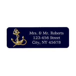 marineblauwe strepen gouden anker nautische bruilo etiket