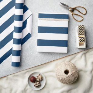 Marineblauwe strepen, witte strepen, gestreept pat cadeaupapier