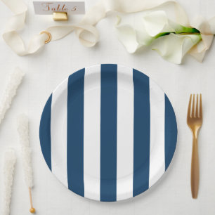 Marineblauwe strepen, witte strepen, gestreept pat papieren bordje