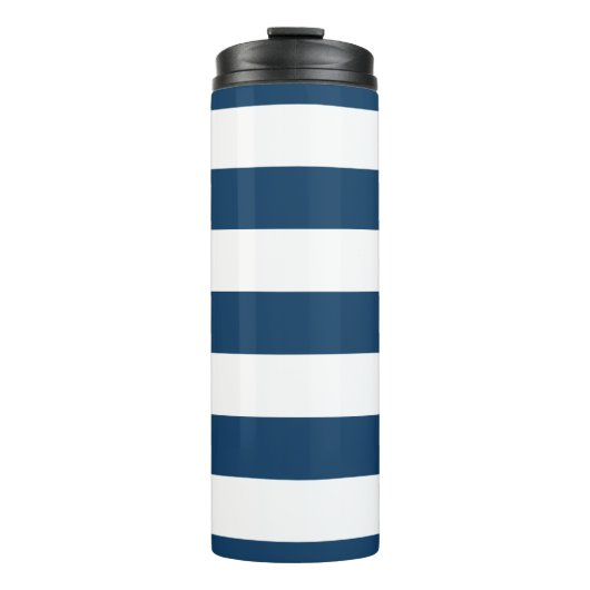 Marineblauwe strepen, witte strepen, gestreept pat thermosbeker (Voorkant)