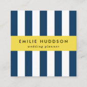 Marineblauwe strepen, witte strepen, gestreept pat vierkante visitekaartje (Voorkant)