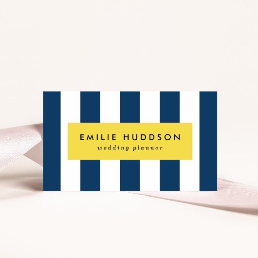 Marineblauwe strepen, witte strepen, gestreept pat visitekaartje